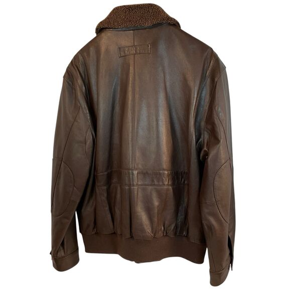Roundtree & Yorke Lamb Skin Leather Jacket SZ XL Flight Fur Pilot Aviator Brown - Picture 2 of 16